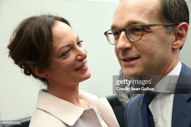 German Justine Minister Heiko Maas and his girlfriend, actress Natalia Woerner, attend a meeting of the Bundestag faction of the German Social...
