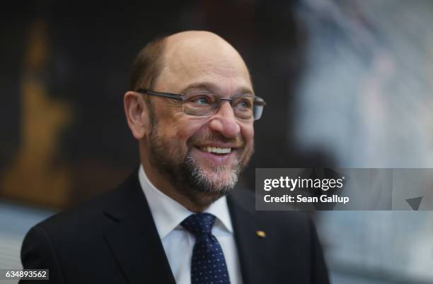 Martin Schulz, chancellor candidate of the German Social Democrats in German federal elections scheduled for September, attends a meeting of the SPD...