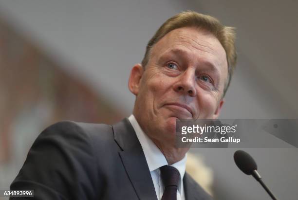 Thomas Oppermann, head of the Bundestag faction of the German Social Democrats , leads a meeting of the faction prior to the election of the new...