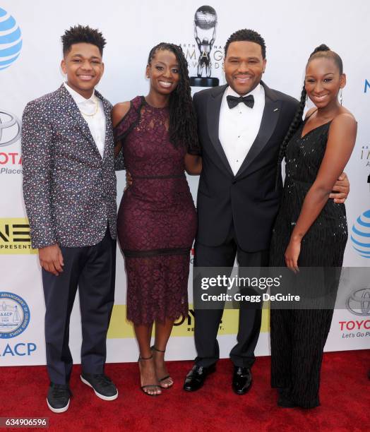 Nathan Anderson, Alvina Stewart, actor Anthony Anderson, and Kyra Anderson arrive at the 48th NAACP Image Awards at Pasadena Civic Auditorium on...