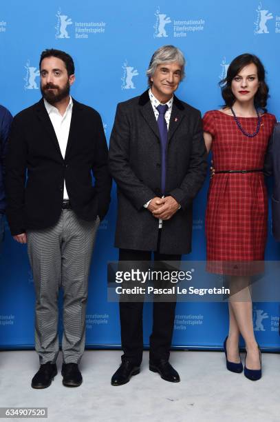 Producer Pablo Larrain, Actors Francisco Reyes and Daniela Vega attend the 'A Fantastic Woman' photo call during the 67th Berlinale International...