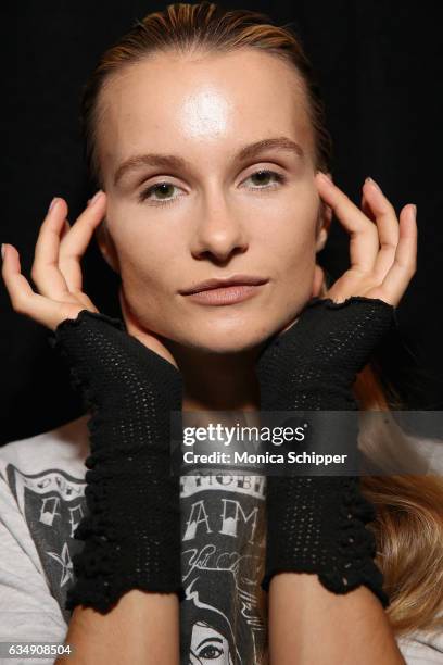 Model Elena Kurnosova poses backstage for the Marcel Ostertag collection during, New York Fashion Week: The Shows at Gallery 3, Skylight Clarkson Sq...