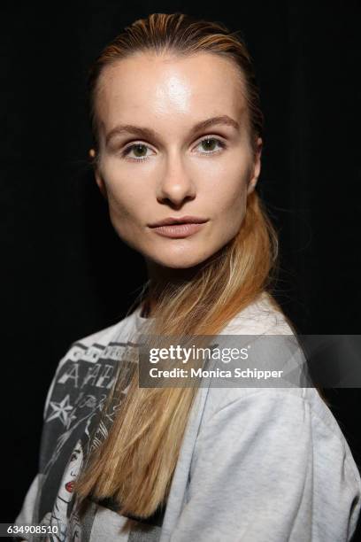 Model Elena Kurnosova poses backstage for the Marcel Ostertag collection during, New York Fashion Week: The Shows at Gallery 3, Skylight Clarkson Sq...