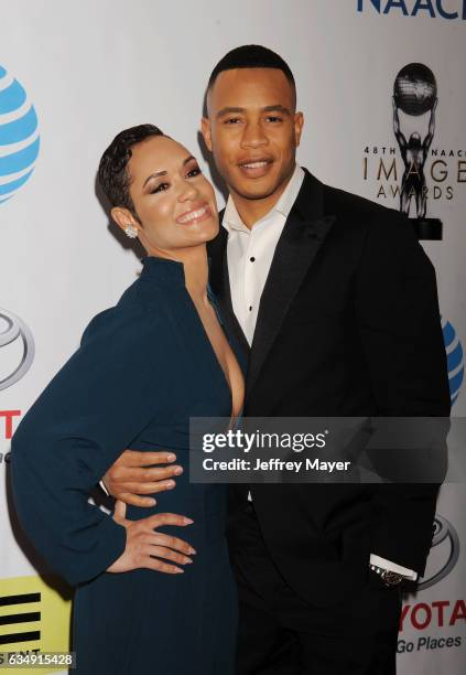 Actors Grace Gealey and Trai Byers arrive at the 48th NAACP Image Awards at Pasadena Civic Auditorium on February 11, 2017 in Pasadena, California.