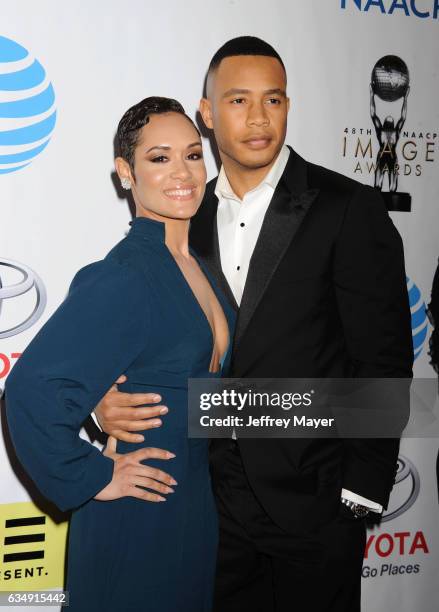Actors Grace Gealey and Trai Byers arrive at the 48th NAACP Image Awards at Pasadena Civic Auditorium on February 11, 2017 in Pasadena, California.