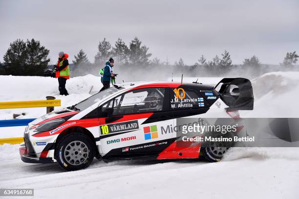 Jari Matti Latvala of Finland and Mikka Anttila of Finland compete in their Toyota Gazoo Racing WRT Toyota Yaris WRC during Day Three of the WRC...
