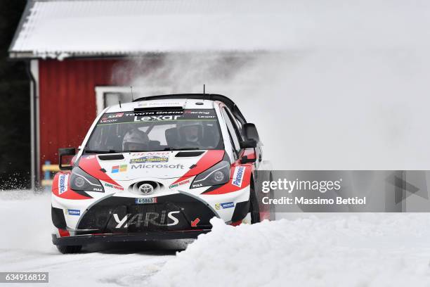 Jari Matti Latvala of Finland and Mikka Anttila of Finland compete in their Toyota Gazoo Racing WRT Toyota Yaris WRC during Day Three of the WRC...