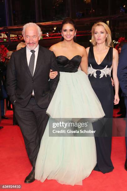 Actor Simon Callow,actress Huma Qureshi and actress Gillian Anderson attend the 'Viceroy's House' premiere during the 67th Berlinale International...