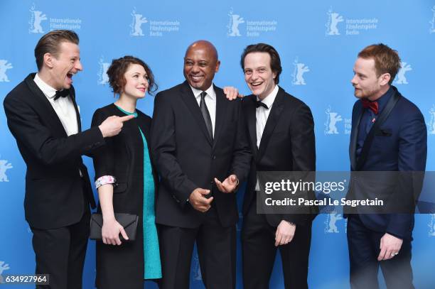 Actor Alexander Scheer, actress Hannah Steele, film director and screenwriter Raoul Peck, actor August Diehl and actor Stefan Konarske attend the...