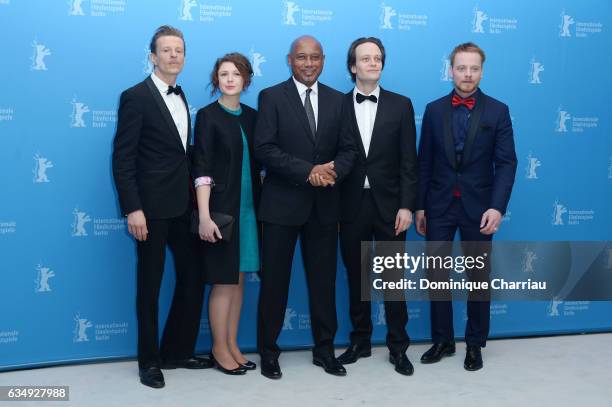 Actor Alexander Scheer, actress Hannah Steele, film director and screenwriter Raoul Peck, actor August Diehl and actor Stefan Konarske attend the...