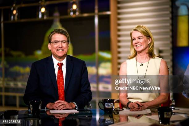 Pictured: Former Gov. Pat McCrory and Katty Kay, Anchor, BBC News World News America appear on "Meet the Press" in Washington, D.C., Sunday, February...