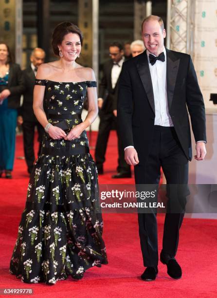 Britain's Prince William, Duke of Cambridge and Britain's Catherine, Duchess of Cambridge arrive to attend the BAFTA British Academy Film Awards at...