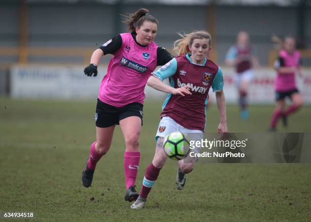 West Ham United Ladies Molly Peters takes on Nadine Bazan of Portsmouth Ladies during FA Women's Premier League Southern Division West Ham United...