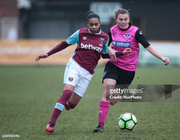 West Ham United Ladies Chloe Burr takes on Nadine Bazan of Portsmouth Ladies during FA Women's Premier League Southern Division West Ham United...
