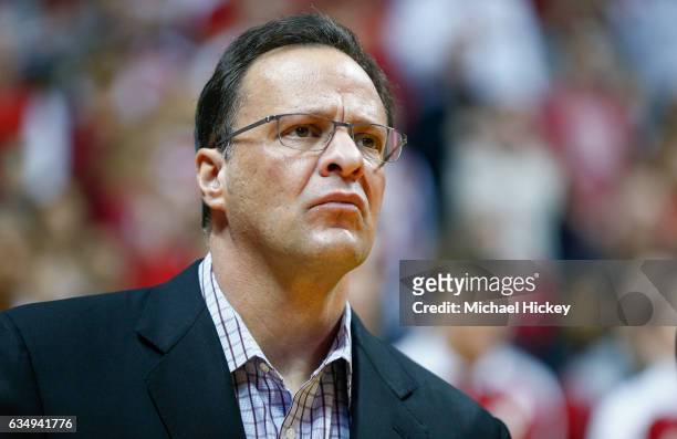 Head coach Tom Crean of the Indiana Hoosiers is seen before the game against the Michigan Wolverines at Assembly Hall on February 12, 2017 in...
