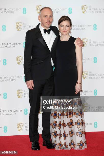 Presenters Ewen Bremner and Kelly MacDonald pose in the winners room during the 70th EE British Academy Film Awards at Royal Albert Hall on February...