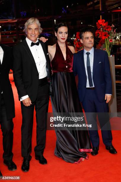 Actor Francisco Reyes, actress Daniela Vega and film director and screenwriter Sebastian Lelio attend the 'A Fantastic Woman' premiere during the...