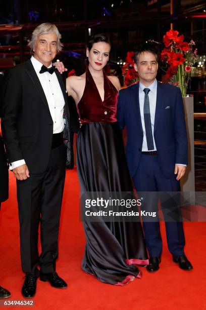 Actor Francisco Reyes, actress Daniela Vega and film director and screenwriter Sebastian Lelio attend the 'A Fantastic Woman' premiere during the...