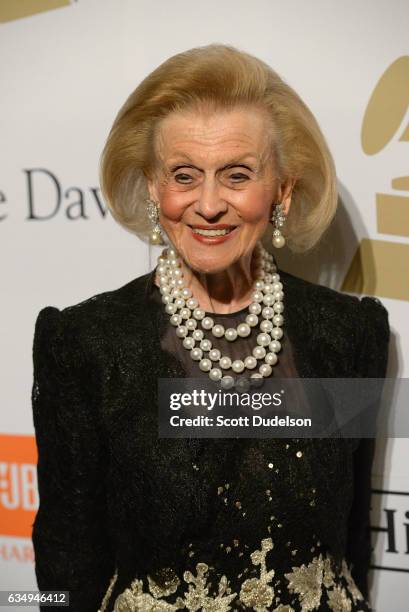 Philanthropist Barbara Davis walks the red carpet at the Clive Davis annual Pre-Grammy Gala at The Beverly Hilton Hotel on February 11, 2017 in...