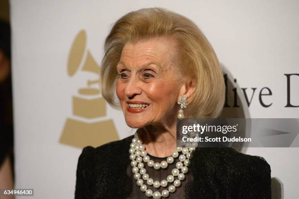 Philanthropist Barbara Davis walks the red carpet at the Clive Davis annual Pre-Grammy Gala at The Beverly Hilton Hotel on February 11, 2017 in...