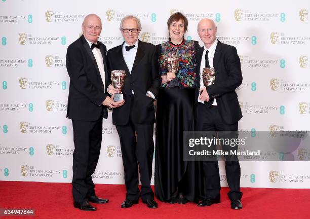Dave Johns, Ken Loach, Rebecca O'Brien and Paul Laverty pose with their awards for Outstanding British Film award for 'I, Daniel Blake' in the...