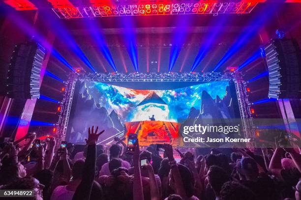 Excision performs on stage at Fillmore Miami Beach on February 11, 2017 in Miami Beach, Florida.