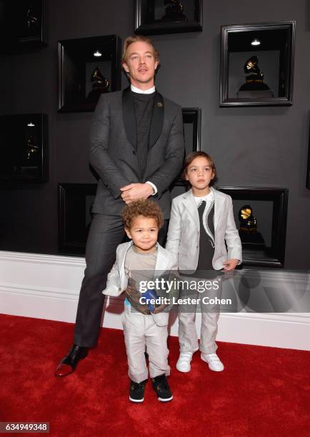 Recording artist Diplo, Lazer Pentz and Lockett Pentz attend The 59th GRAMMY Awards at STAPLES Center on February 12, 2017 in Los Angeles, California.