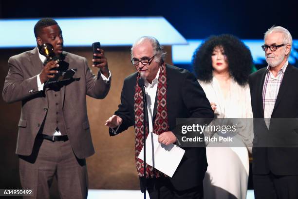 Producers Robert Glasper and Steve Berkowitz accept the Best Compilation Soundtrack for Visual Media award for 'Miles Ahead' onstage at the Premiere...