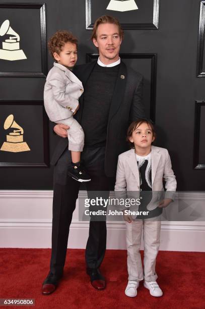 Lazer Pentz, recording artist Diplo, and Lockett Pentz attend The 59th GRAMMY Awards at STAPLES Center on February 12, 2017 in Los Angeles,...