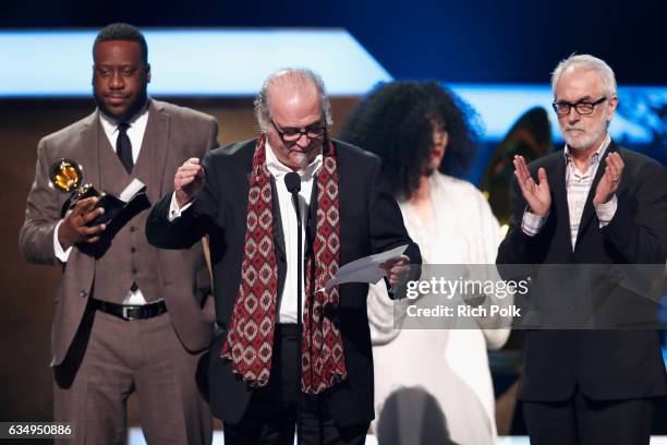 Producers Robert Glasper and Steve Berkowitz accept the Best Compilation Soundtrack for Visual Media award for 'Miles Ahead' onstage at the Premiere...