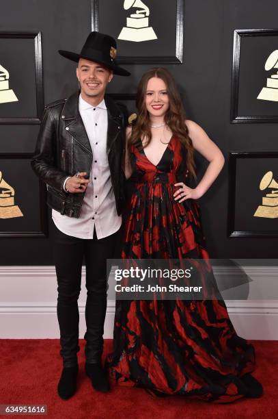 Recording artists Jesse Huerta and Joy Huerta of music group Jesse & Joy attend The 59th GRAMMY Awards at STAPLES Center on February 12, 2017 in Los...