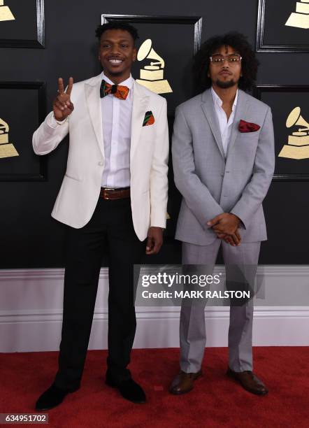 Los Rakas arrives for the 59th Grammy Awards pre-telecast on February 12 in Los Angeles, California. / AFP / Mark RALSTON