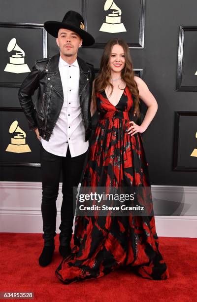 Musicians Jesse Huerta and Joy Huerta of Jesse & Joy attend The 59th GRAMMY Awards at STAPLES Center on February 12, 2017 in Los Angeles, California.