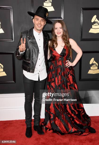 Musicians Jesse Huerta and Joy Huerta of Jesse & Joy attend The 59th GRAMMY Awards at STAPLES Center on February 12, 2017 in Los Angeles, California.