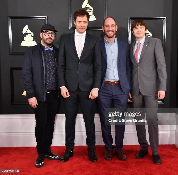 Musicians Tim Nordwind, Damian Kulash, Dan Konopka and Andy Ross of OK Go attend The 59th GRAMMY Awards at STAPLES Center on February 12, 2017 in Los...