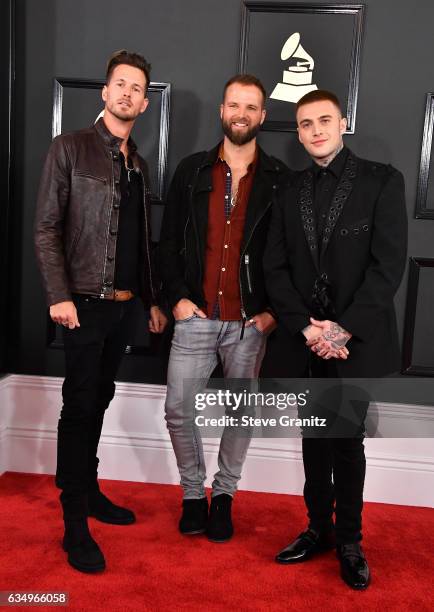 Musicians Ryan Meyer, Richard Meyer and Johnny Stevens of Highly Suspect attend The 59th GRAMMY Awards at STAPLES Center on February 12, 2017 in Los...