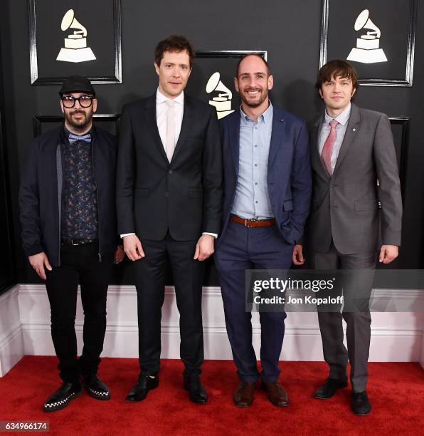 Musicians Tim Nordwind, Damian Kulash, Dan Konopka, and Andy Ross of OK Go attends The 59th GRAMMY Awards at STAPLES Center on February 12, 2017 in...