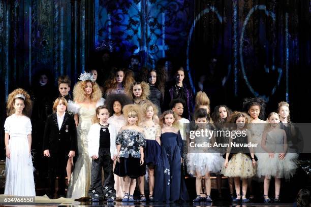 Models are seen on the runway during Lulu Et Gigi at New York Fashion Week Art Hearts Fashion NYFW FW/17 at The Angel Orensanz Foundation on February...