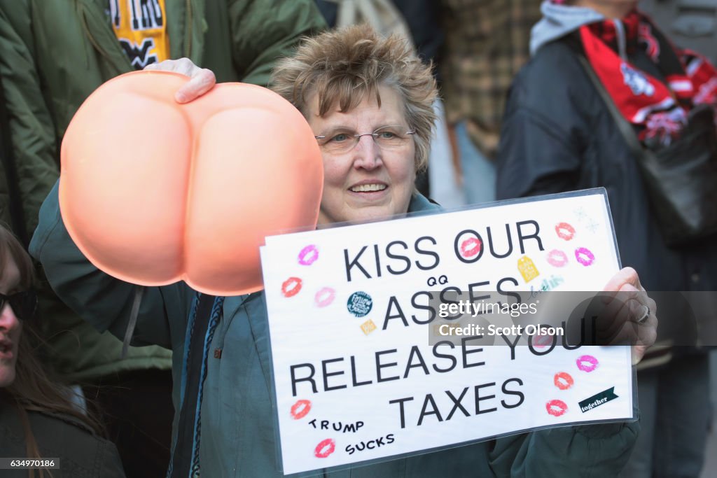 Anti-Trump "Mass Mooning" Held In Front Of Trump Tower In Chicago