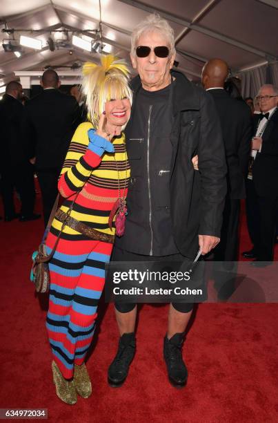 Fashion designer Betsey Johnson and Brian Reynolds attend The 59th GRAMMY Awards at STAPLES Center on February 12, 2017 in Los Angeles, California.