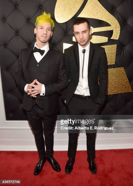 Josh Dun and Tyler Joseph of Twenty One Pilots attends The 59th GRAMMY Awards at STAPLES Center on February 12, 2017 in Los Angeles, California.