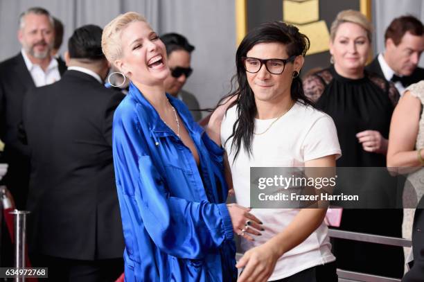 Singer Halsey and DJ Skrillex attend The 59th GRAMMY Awards at STAPLES Center on February 12, 2017 in Los Angeles, California.