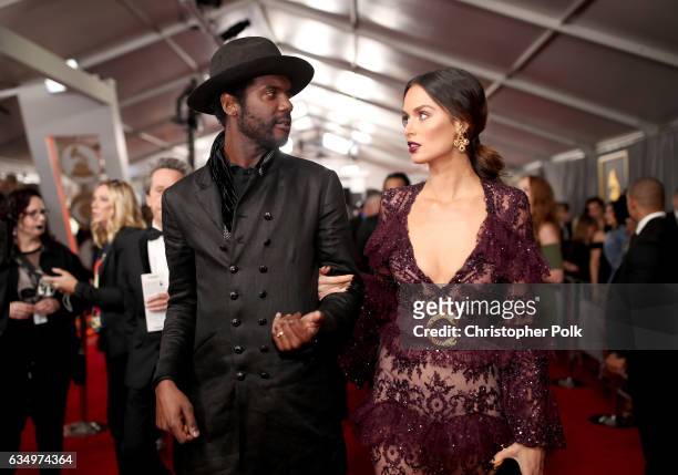Musician Gary Clark Jr and model Nicole Trunfio attend The 59th GRAMMY Awards at STAPLES Center on February 12, 2017 in Los Angeles, California.