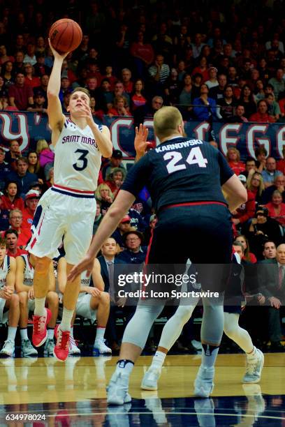 St. Mary's Gaels guard Emmett Naar scores in front of Gonzaga Bulldogs center Przemek Karnowski during the second half of the Gaels' 74-64 loss to...