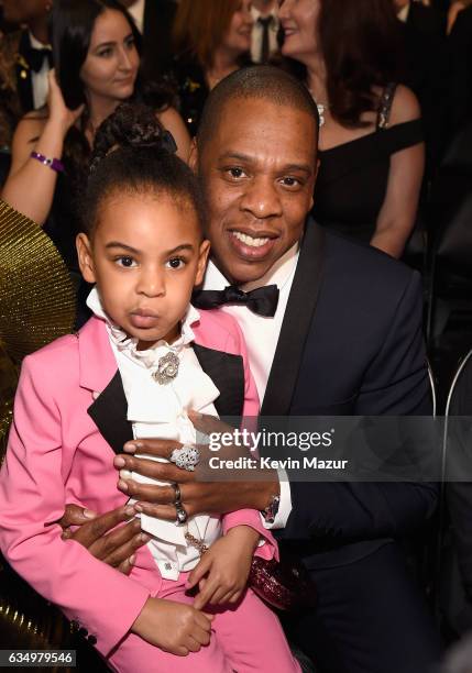 Blue Ivy Carter and Jay Z during The 59th GRAMMY Awards at STAPLES Center on February 12, 2017 in Los Angeles, California.