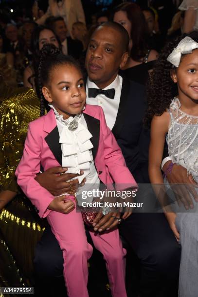Blue Ivy Carter and Jay Z during The 59th GRAMMY Awards at STAPLES Center on February 12, 2017 in Los Angeles, California.