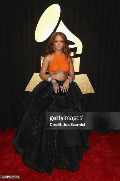 Recording artist Rihanna at The 59th Annual GRAMMY Awards at STAPLES Center on February 12, 2017 in Los Angeles, California.