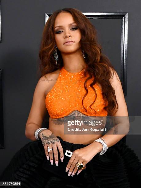 Singer Rihanna attends The 59th GRAMMY Awards at STAPLES Center on February 12, 2017 in Los Angeles, California.