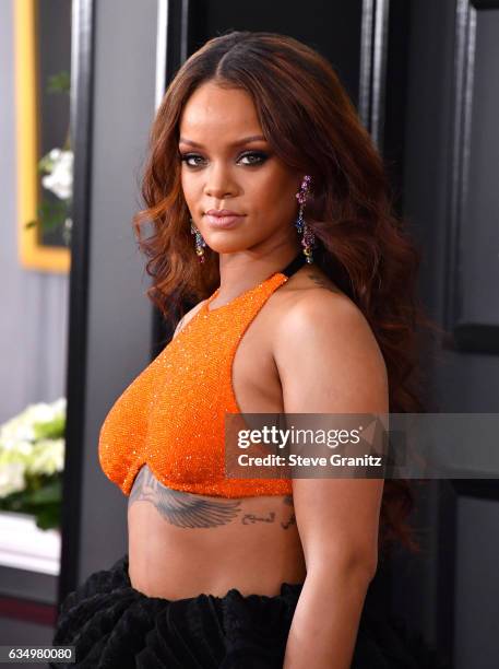 Singer Rihanna attends The 59th GRAMMY Awards at STAPLES Center on February 12, 2017 in Los Angeles, California.