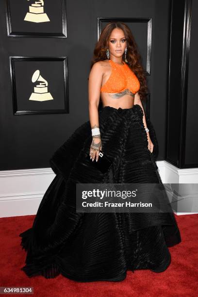 Singer Rihanna attends The 59th GRAMMY Awards at STAPLES Center on February 12, 2017 in Los Angeles, California.